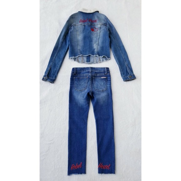 GIRL'S HUDSON 2-PIECE "BESTFRIEND BIG REBEL HEART" STRETCH JEANS + JACKET Sz 10 - Picture 5 of 12